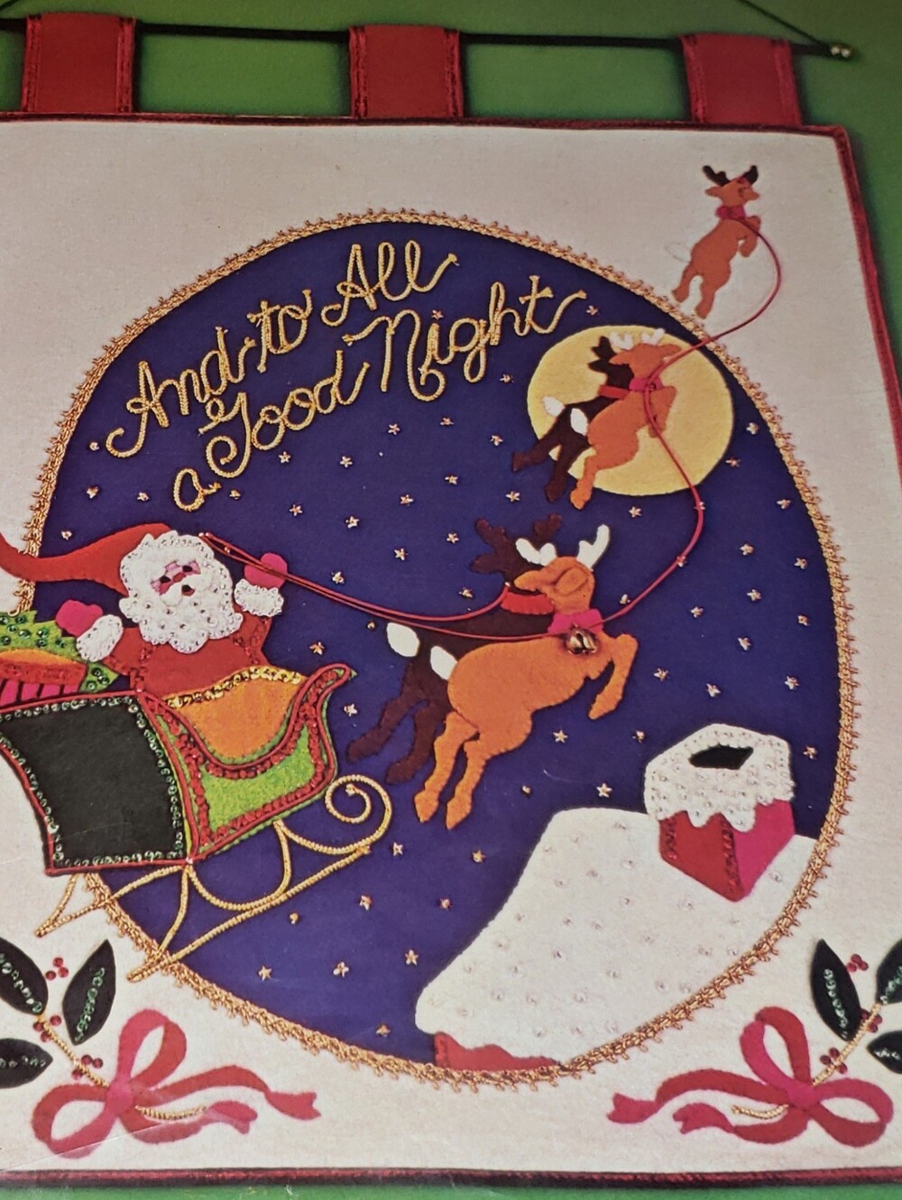MCM Bucilla Christmas Needlecraft"Jeweled" Panel "To All A Good Night"